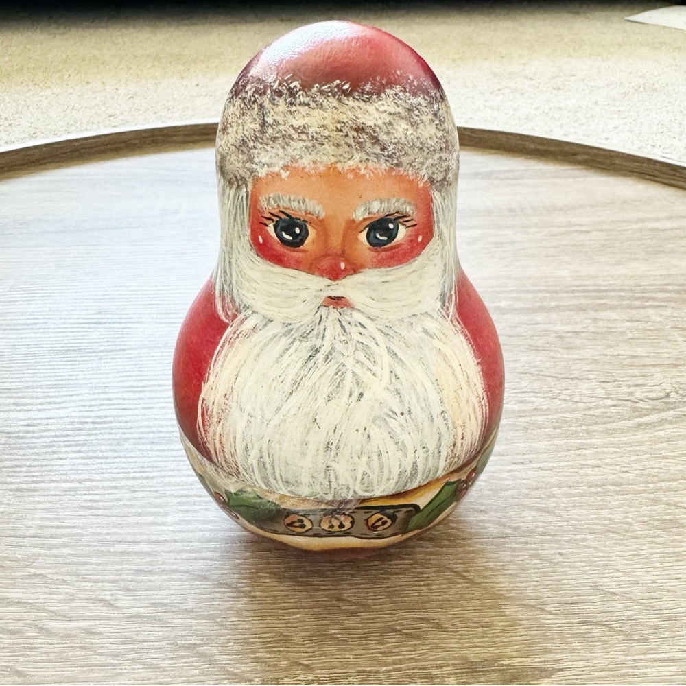 Hand Painted Wooden Santa Roly Poly Doll with Sound Christmas Decor